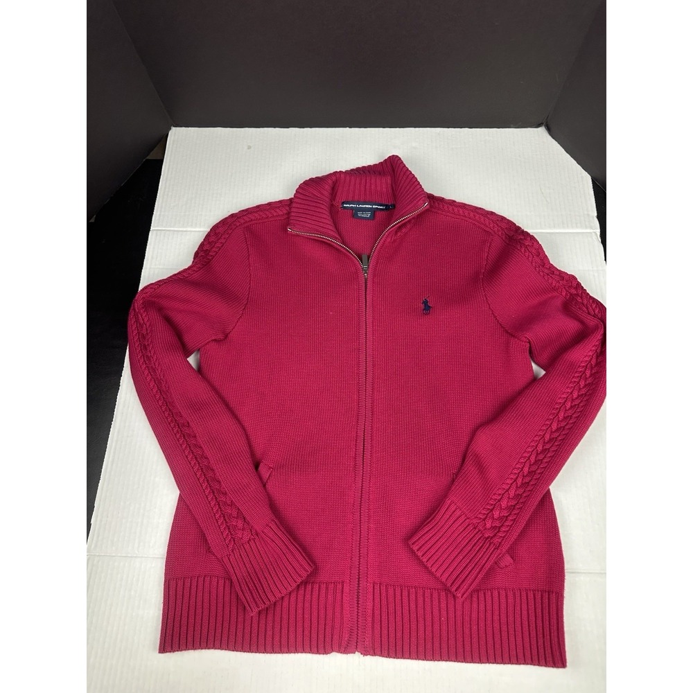 Ralph Lauren Sport Women's Chunky Cable Knit Full Zip Sweater Jacket Size Large